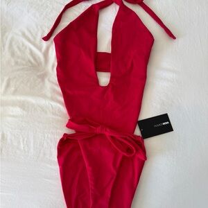 Fashion Nova Vibrant Red Halter One Piece